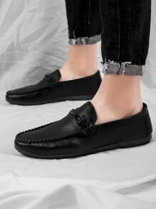 Men Stitch Detail Horsebit Loafers - Black - View 2