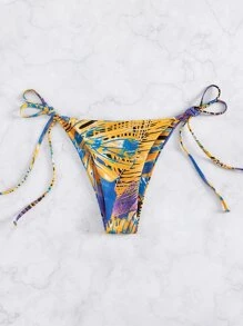 Random Tropical Print Tie Side Bikini Bottom, For Summer Beach Vacation - Multicolor - View 1