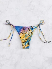 Random Tropical Print Tie Side Bikini Bottom, For Summer Beach Vacation - Multicolor - View 2