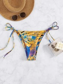 Random Tropical Print Tie Side Bikini Bottom, For Summer Beach Vacation - Multicolor - View 3