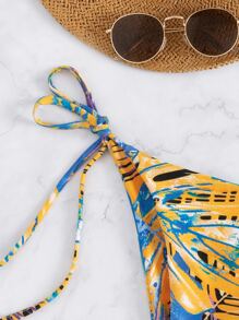 Random Tropical Print Tie Side Bikini Bottom, For Summer Beach Vacation - Multicolor - View 4