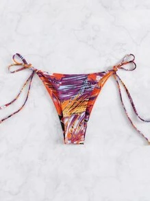 Random Tropical Print Tie Side Bikini Bottom, For Summer Beach Vacation - Multicolor - View 1