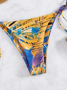 Random Tropical Print Tie Side Bikini Bottom, For Summer Beach Vacation - Multicolor - View 5