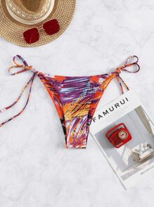 Random Tropical Print Tie Side Bikini Bottom, For Summer Beach Vacation - Multicolor - View 3