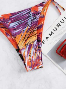 Random Tropical Print Tie Side Bikini Bottom, For Summer Beach Vacation - Multicolor - View 4