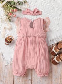SHEIN Mono Para Bebé Niña Con Encaje Y Lazo Frontal Con Volantes