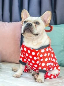 1pc Red & White Polka Dot Dog Pajamas (With Bow Tie), Suitable For Small And Medium Dogs - Red and White - View 3