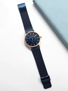 1pc Men's Blue Stainless Steel Band Business Casual Quartz Watch With Calendar, Suitable For Daily Wear - Blue - View 3