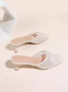 Women Hollow Design Stiletto Heeled Sandals, Fashion Solid Apricot Mesh Mule Sandals - Apricot - View 3