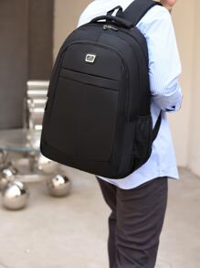 Men Letter Patch Decor Laptop Backpack - Black - View 2