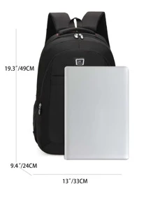 Men Letter Patch Decor Laptop Backpack - Black - View 3