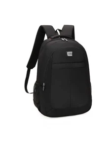 Men Letter Patch Decor Laptop Backpack - Black - View 5