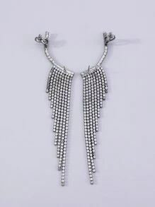 Mydear Rhinestone Tassel Decor Earrings - Black - View 3