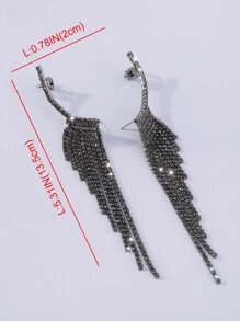 Mydear Rhinestone Tassel Decor Earrings - Black - View 4