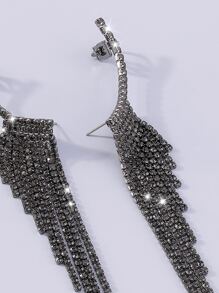 Mydear Rhinestone Tassel Decor Earrings - Black - View 5