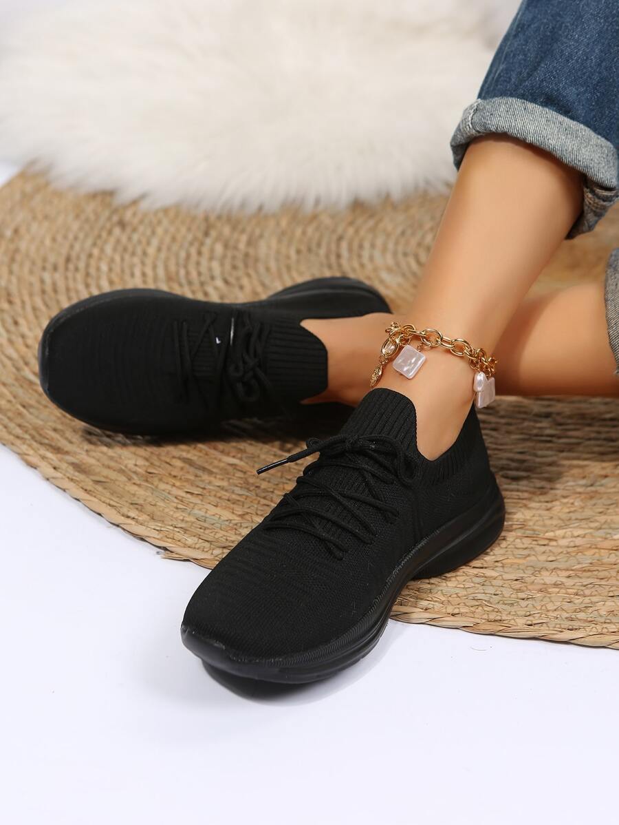 Giày Thể thao Nữ màu trơn Ren lên - màu đen - Xem 1
