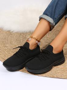 Giày Thể thao Nữ màu trơn Ren lên - màu đen - Xem 2