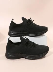 Giày Thể thao Nữ màu trơn Ren lên - màu đen - Xem 4