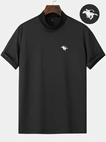 Manfinity Homme Men Figure Embroidery Mock Neck Tee - Black - View 1