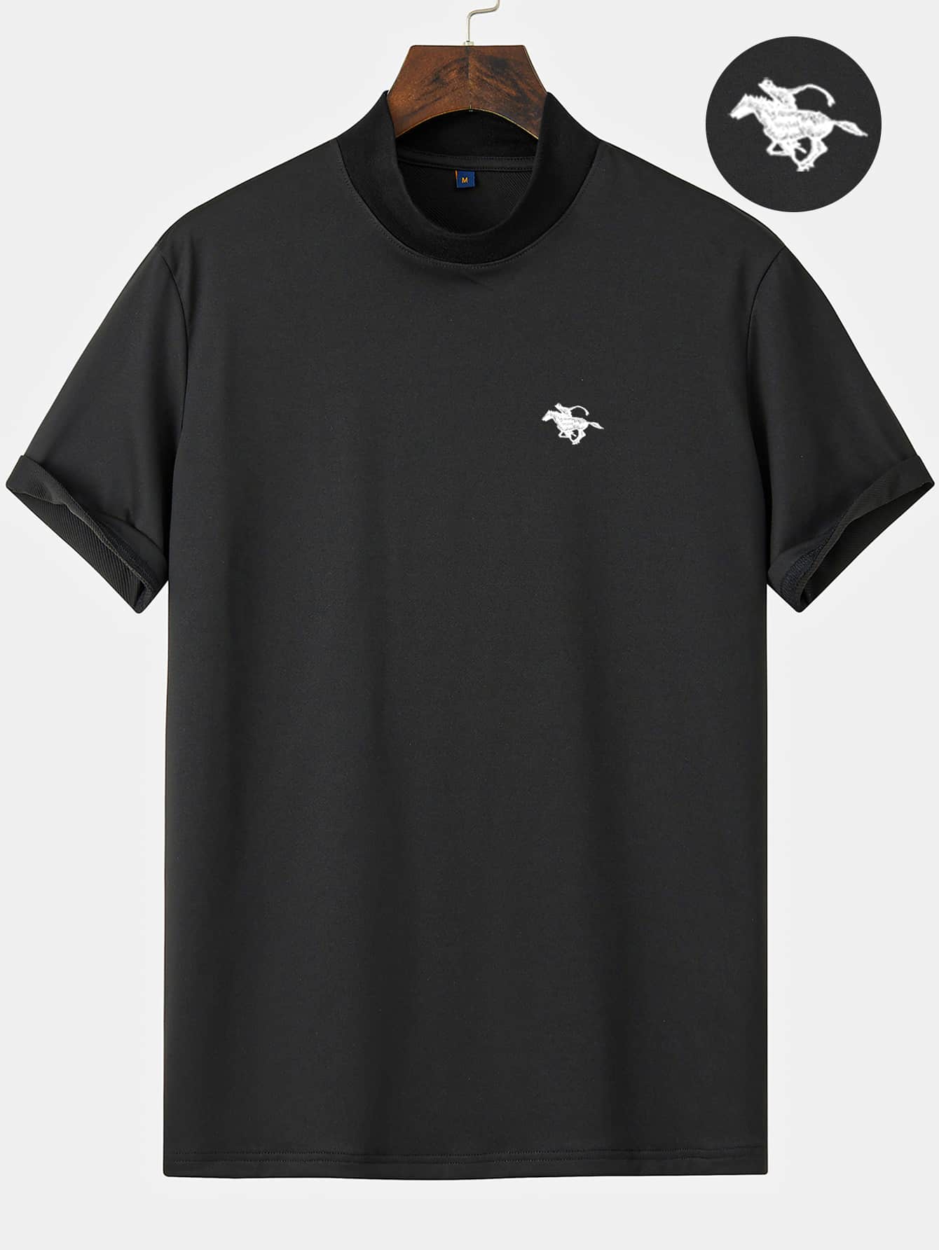 Manfinity Homme Men Figure Embroidery Mock Neck Tee - Black - View 1