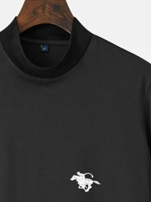 Manfinity Homme Men Figure Embroidery Mock Neck Tee - Black - View 3