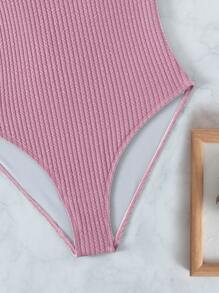 Cross Back One Piece Swimsuit, For Summer Beach Vacation - Dusty Pink - View 4