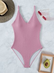 Cross Back One Piece Swimsuit, For Summer Beach Vacation - Dusty Pink - View 6