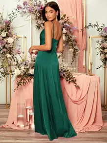 SHEIN Belle 1 pieza Vestido de dama de honor con cuello drapeado y abertura lateral elegante