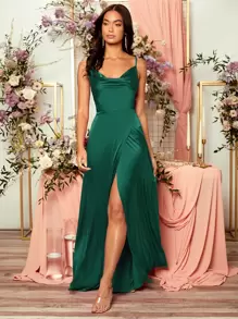 SHEIN Belle 1 pieza Vestido de dama de honor con cuello drapeado y abertura lateral elegante