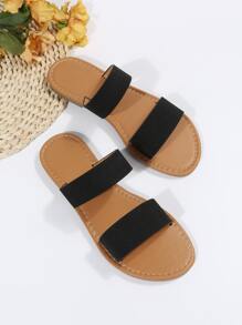 Casual Outdoors Flat Slippers for Women, Twin Strap Artificial Leather Open Toe Slide Sandals - Black - View 6