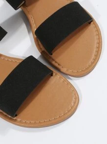 Casual Outdoors Flat Slippers for Women, Twin Strap Artificial Leather Open Toe Slide Sandals - Black - View 4