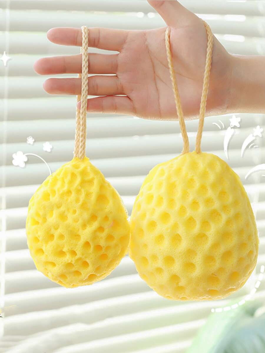 1pc Honeycomb Design Bath Sponge - Yellow - View 1