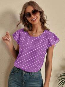 SHEIN LUNE Polka Dot Cut Out Back Blouse - Purple - View 1
