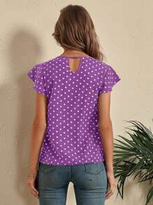 SHEIN LUNE Polka Dot Cut Out Back Blouse - Purple - View 2