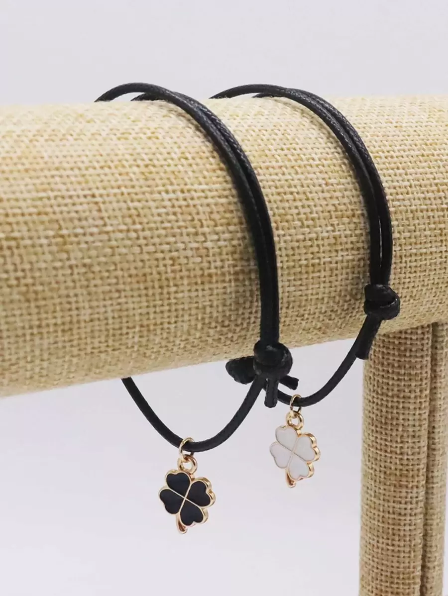 2 cái Clover Charm String Bracelet - màu đen - Xem 1