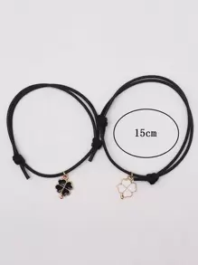 2 cái Clover Charm String Bracelet - màu đen - Xem 3