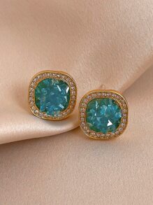 Rhinestone Decor Geometric Design Stud Earrings - Multicolor - View 3