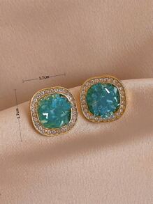 Rhinestone Decor Geometric Design Stud Earrings - Multicolor - View 4