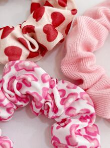3件套女士粉色情人节礼物爱心印花时尚百搭高端优雅发饰套装，完美适用于日常佩戴、派对、工作、洗脸、化妆和服装搭配，包括发圈、发绳、可爱多巴胺情人节发圈马尾辫发饰弹力发带 - 粉色 - 查看 3