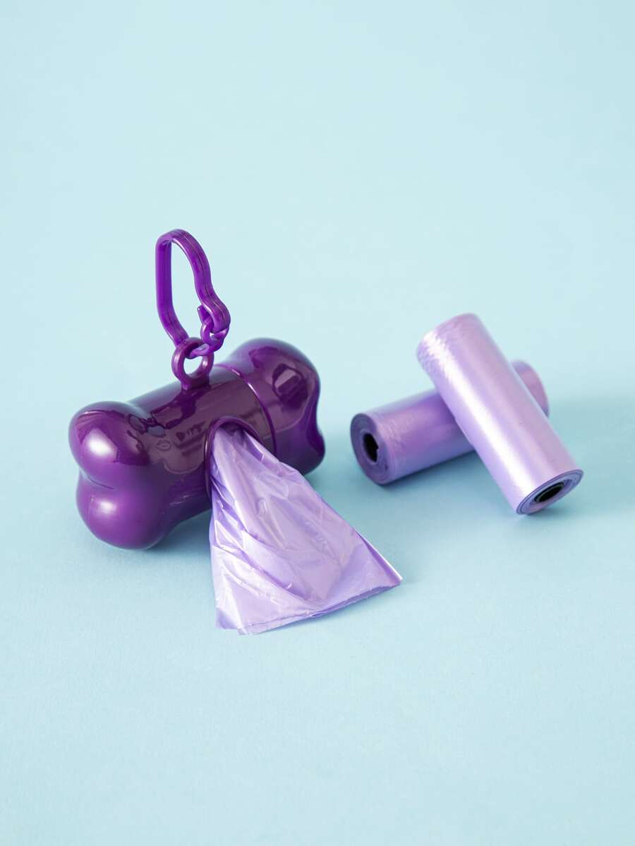 1pc Bone-Shaped Dog Waste Poop Scooper With 2 Rolls/30pcs Disposable Solid Color Dog Poop Bags, Portable Waste Bags For Outdoor Walking. (The Size Of The Bags Is 30x22cm When Opened.) - Purple - View 1