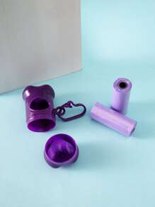 1pc Bone-Shaped Dog Waste Poop Scooper With 2 Rolls/30pcs Disposable Solid Color Dog Poop Bags, Portable Waste Bags For Outdoor Walking. (The Size Of The Bags Is 30x22cm When Opened.) - Purple - View 3
