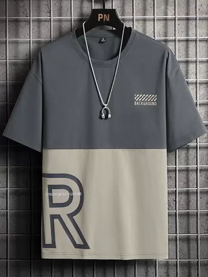 Manfinity Homme 男士拼色字母圖案T恤