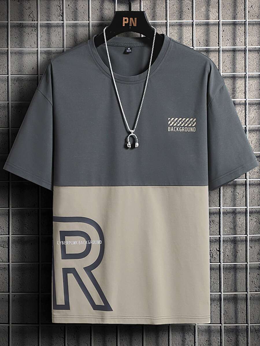 Manfinity Homme Men Colourblock Letter Graphic Tee - Multicolor - View 1