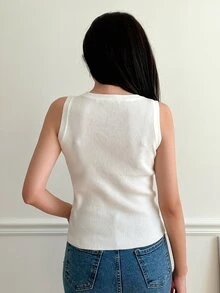 DAZY 素色螺紋針織背心上衣 - 白色 - 查看 2