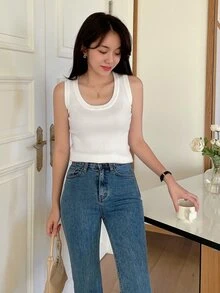 DAZY 素色螺紋針織背心上衣 - 白色 - 查看 6