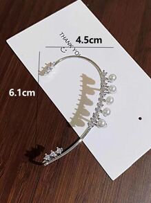 1 Pieza Orejera Decorada Con Diamantes De Imitación Y Perlas Falsas - Plateado - Ver 3