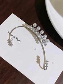 1 Pieza Orejera Decorada Con Diamantes De Imitación Y Perlas Falsas - Plateado - Ver 2