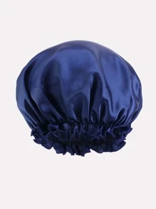 1pc Ladies' Satin Lace Sleep Cap, Suitable For Daily Use As Home Hat Or Makeup Cap - Navy Blue - View 2