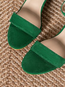 Women Minimalist Chunky Heeled Ankle Strap Sandals, Fashion Summer Faux Suede Heeled Sandals - Green - View 5