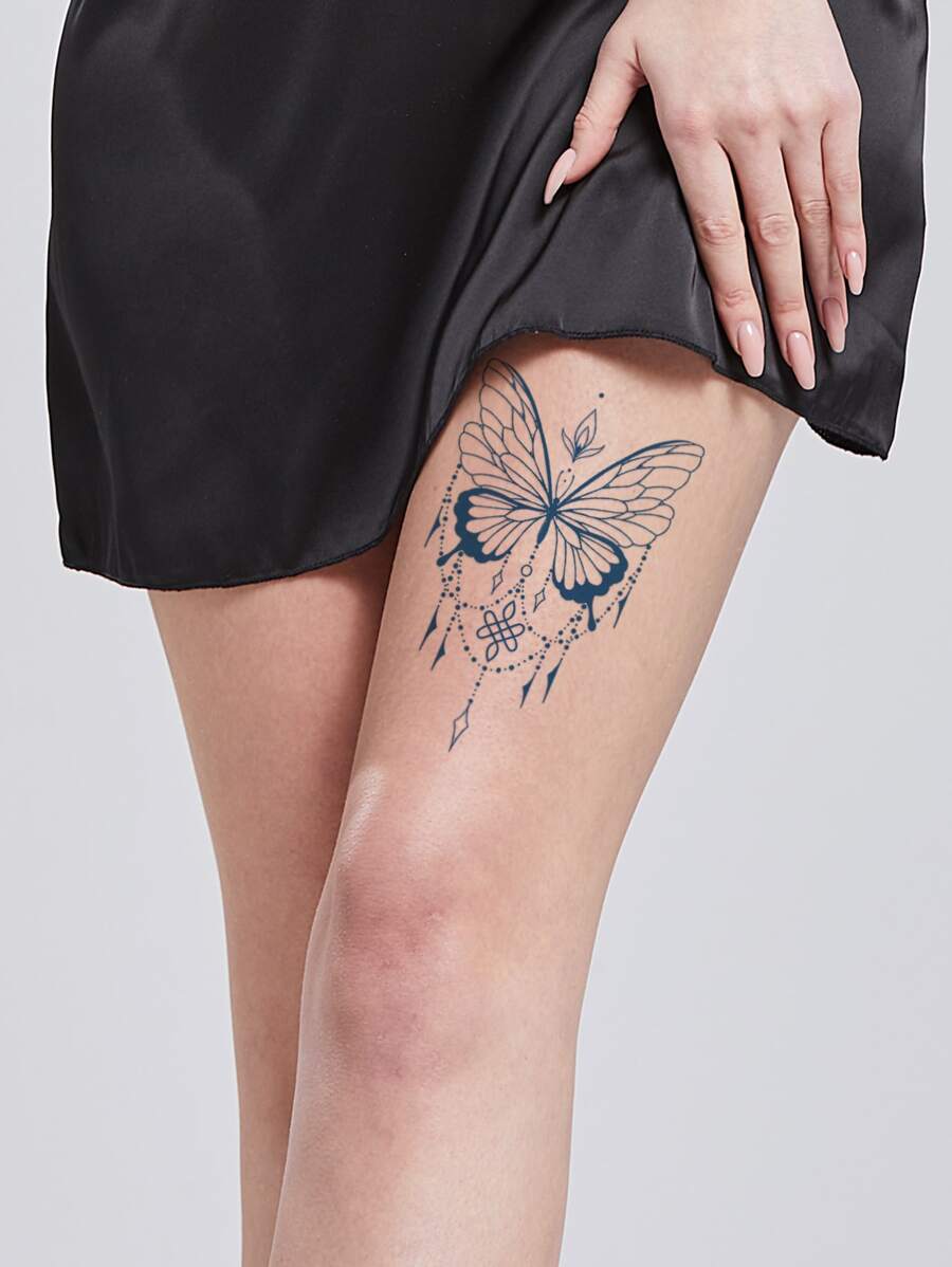 1 feuille Sticker de tatouages à motif papillon - Bleu azur - Voir 1